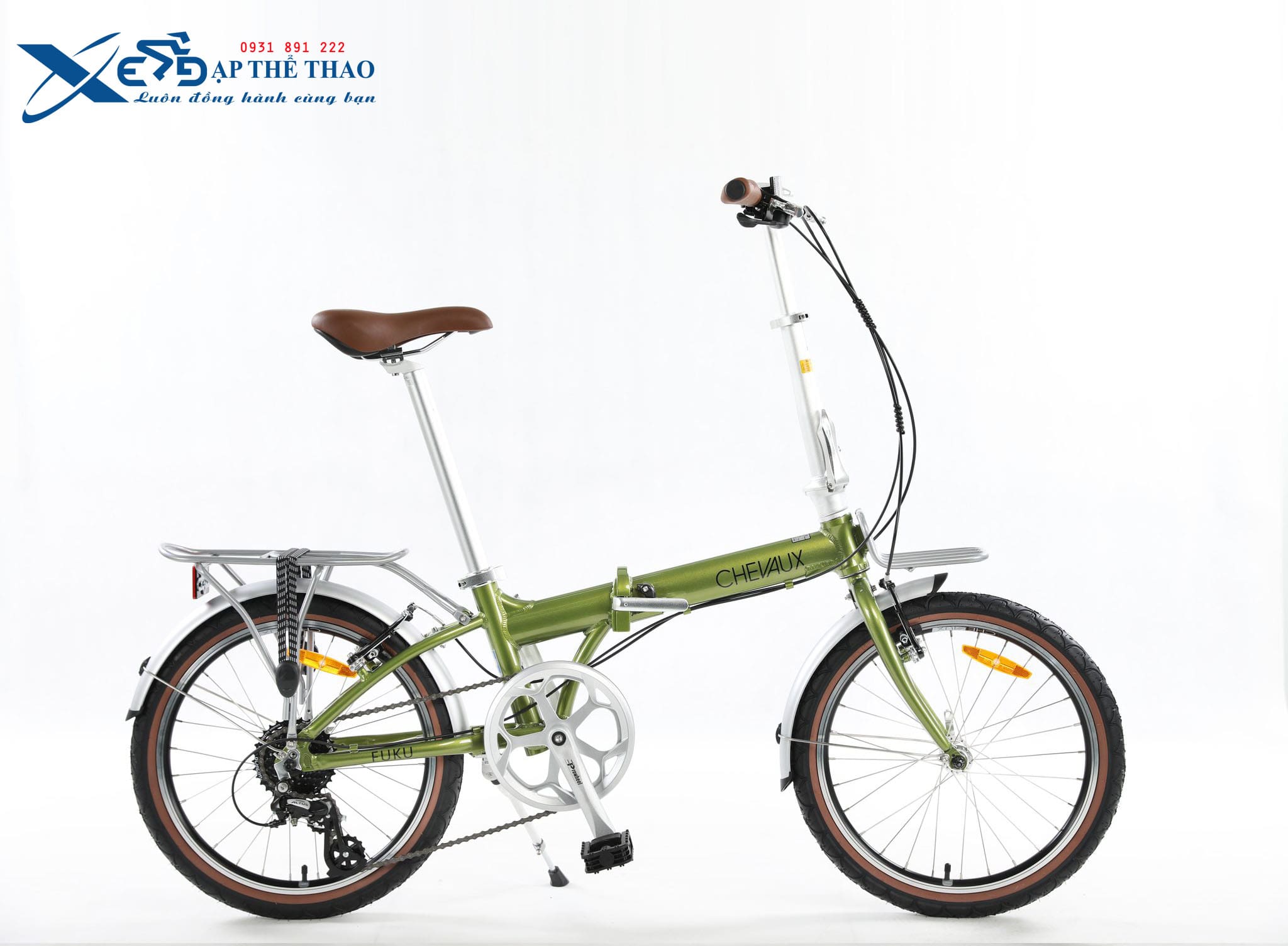 Xe đạp gấp Chevaux Fuku màu xanh lá