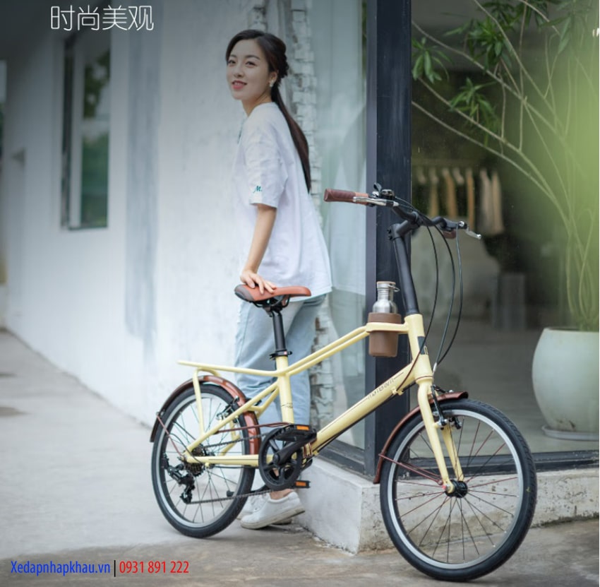 Ảnh mẫu nữ với xe đạp thành phố Giant Momentum Ineed Espresso